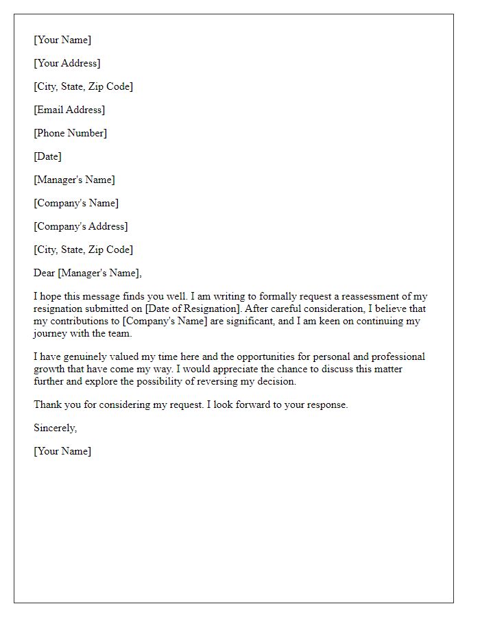 Letter template of request for resignation reassessment