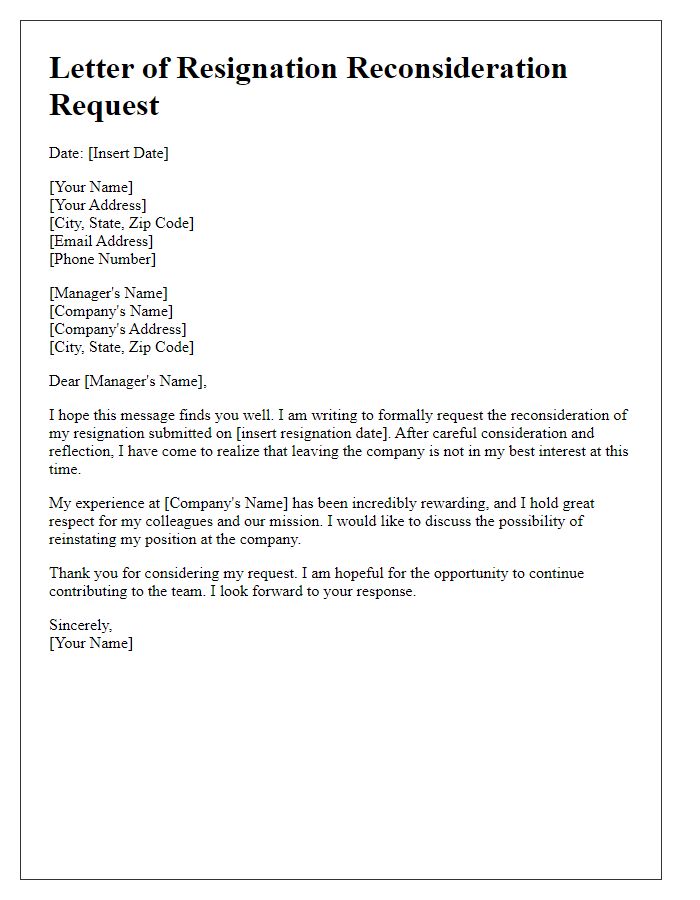 Letter template of resignation reconsideration request