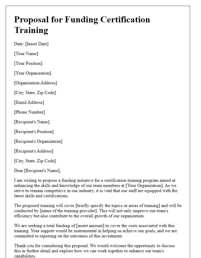 Letter template of proposal for funding certification training