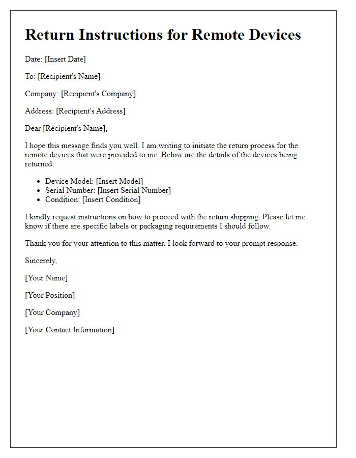 Letter template of how to send back remote devices