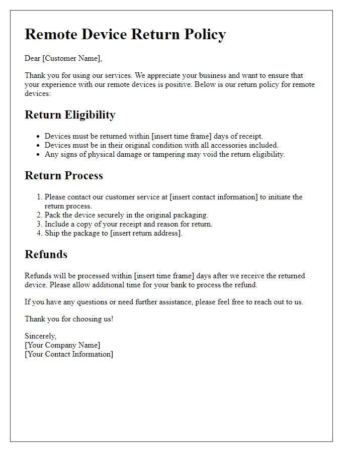 Letter template of remote device return policy