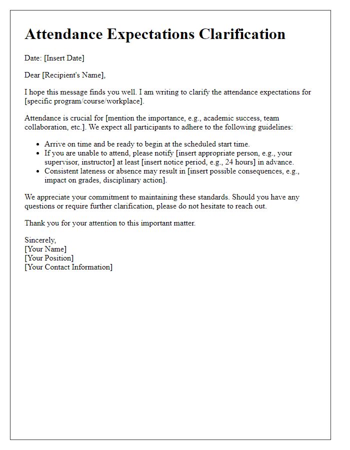 Letter template of attendance expectations clarification