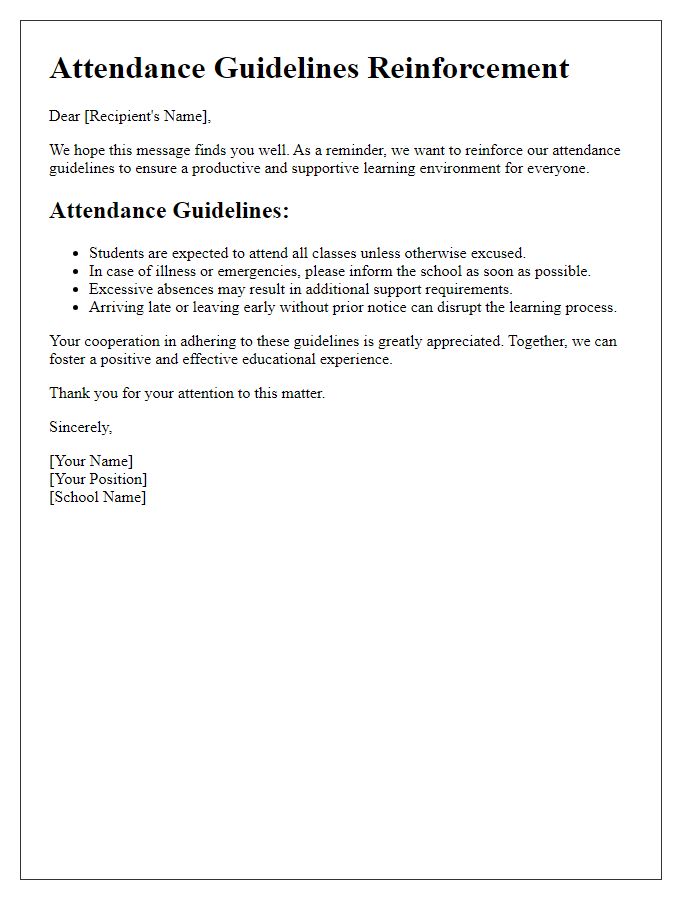 Letter template of attendance guidelines reinforcement