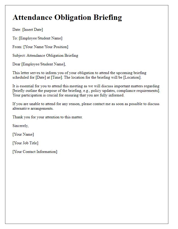 Letter template of attendance obligation briefing