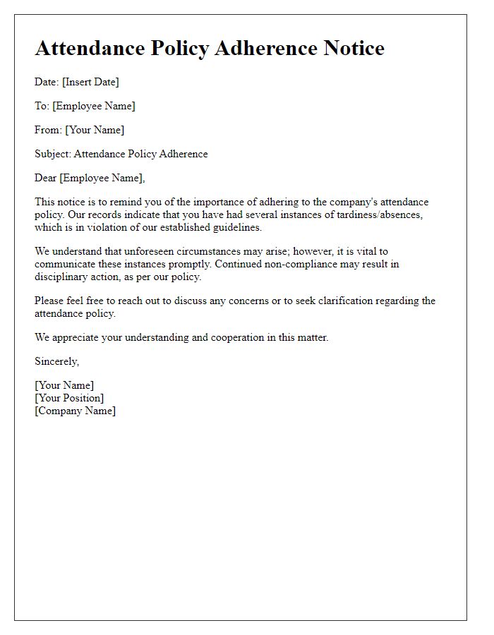 Letter template of attendance policy adherence notice