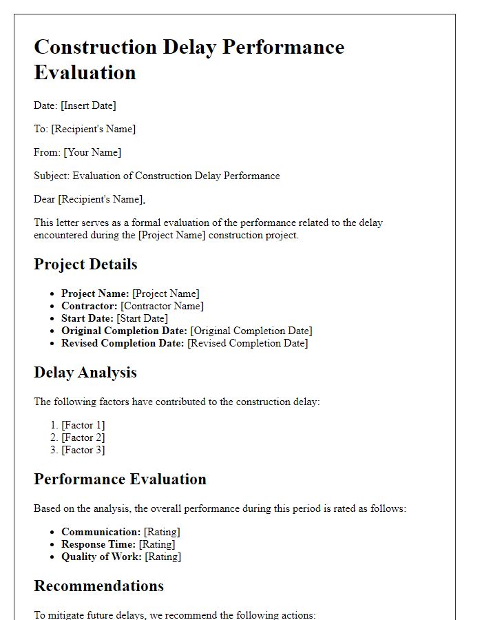 Letter template of construction delay performance evaluation.