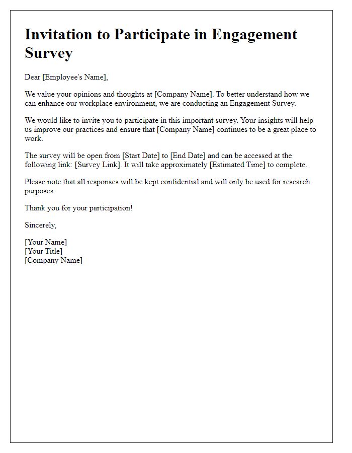 Letter template of invitation to participate in engagement survey.