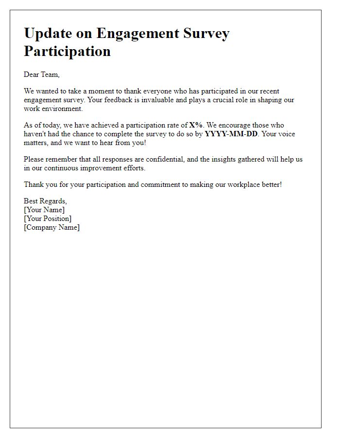 Letter template of update on engagement survey participation.