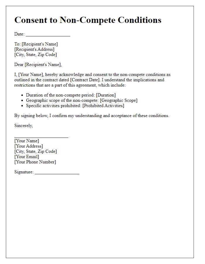 Letter template of consent to non-compete conditions