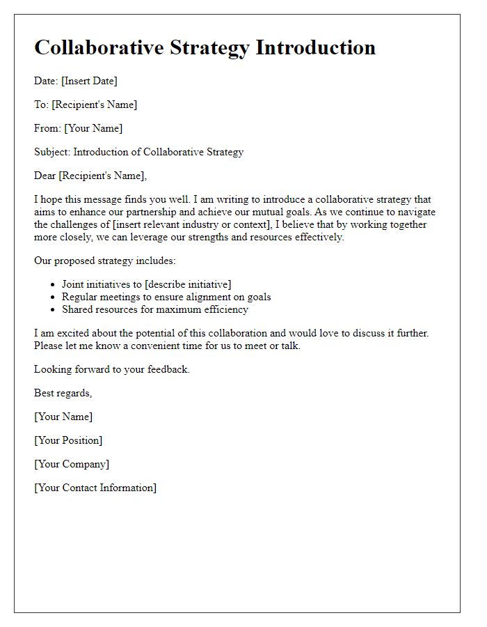 Letter template of collaborative strategy introduction.