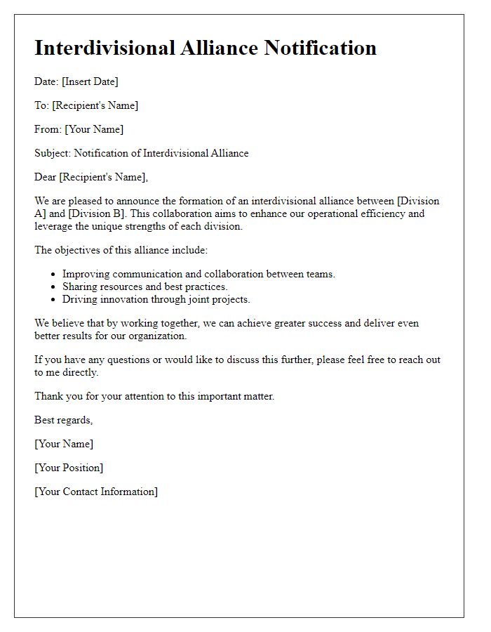 Letter template of interdivisional alliance notification.