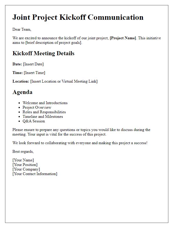 Letter template of joint project kickoff communication.