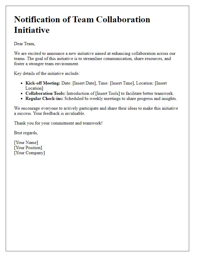 Letter template of team collaboration initiative notification.