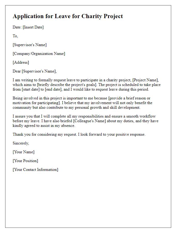 Letter template of application for charity project leave