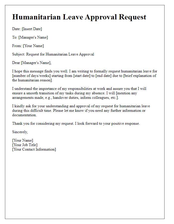 Letter template of humanitarian leave approval request