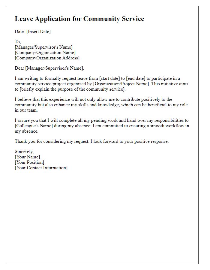 Letter template of leave application for community service