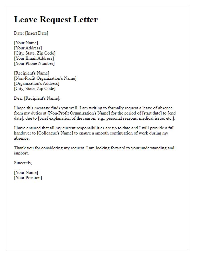 Letter template of leave for non-profit engagement