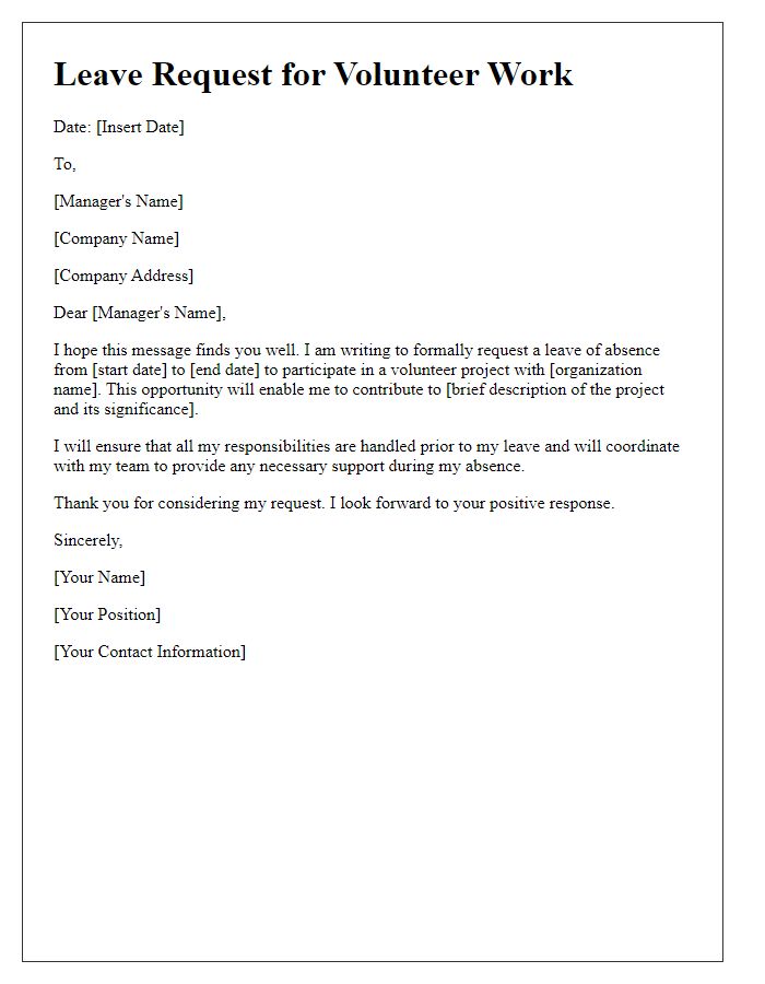 Letter template of leave for volunteer work