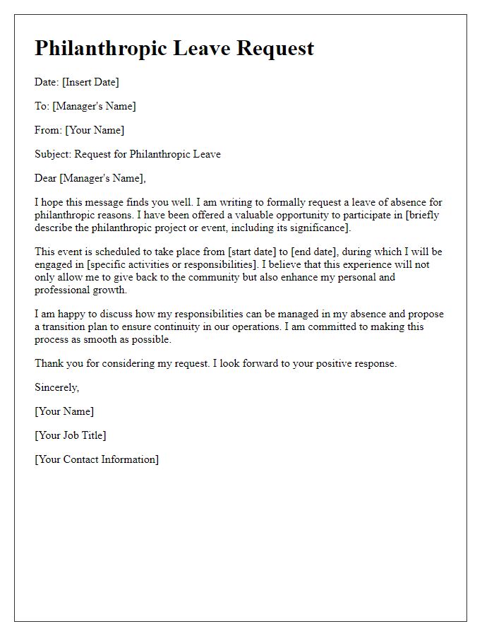 Letter template of philanthropic leave request