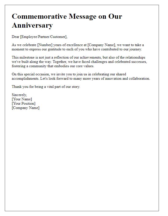 Letter template of company anniversary commemorative message