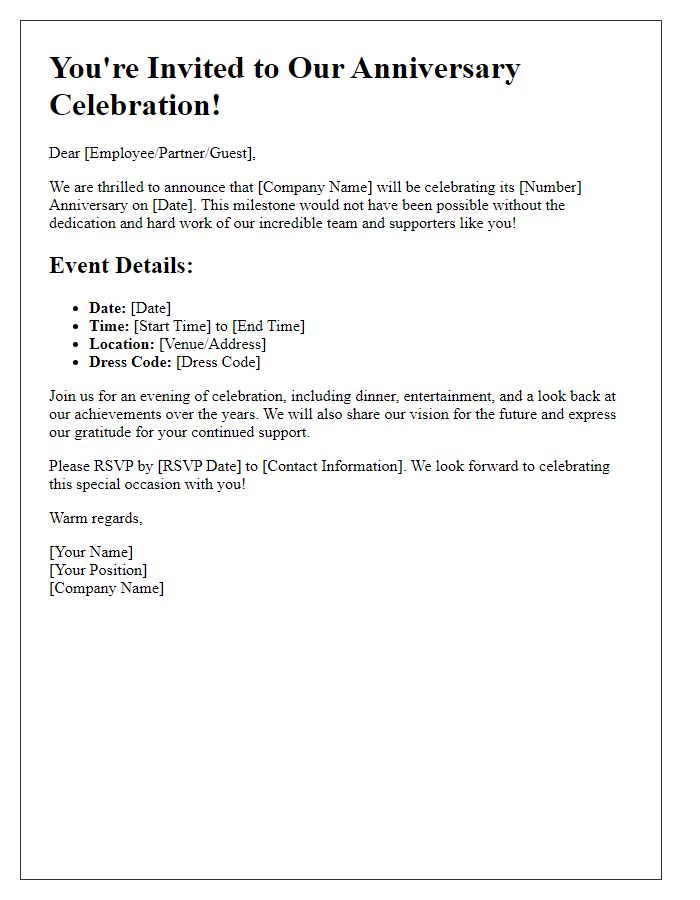 Letter template of enterprise anniversary celebration details