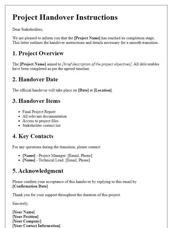 Letter template of project handover instructions for stakeholders