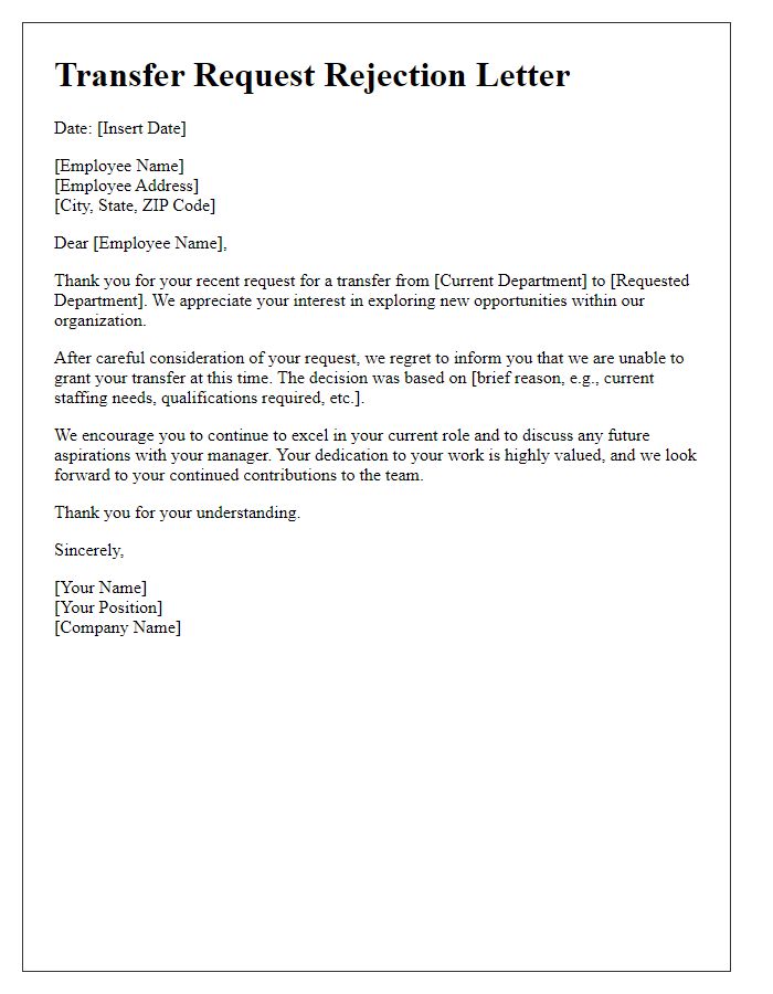 Letter template of rejection for transfer request