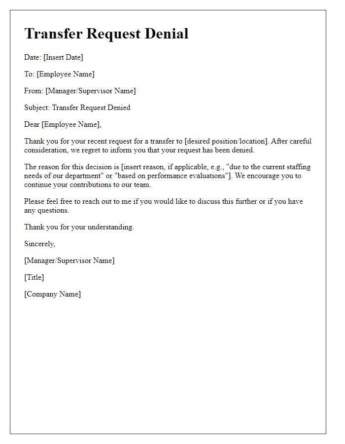 Letter template of transfer request denied