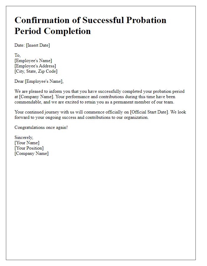 Letter template of confirmation for successful probation period completion