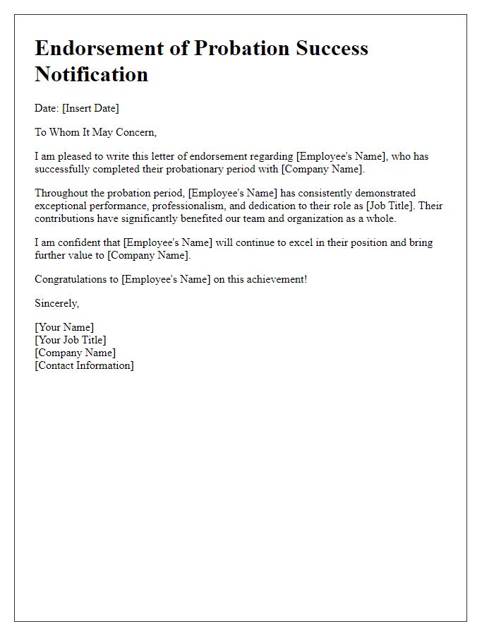 Letter template of endorsement for probation success notification