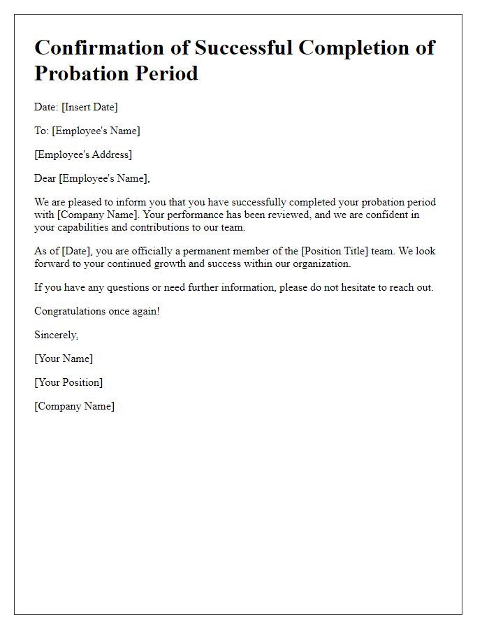 Letter template of formal confirmation for passing probation period