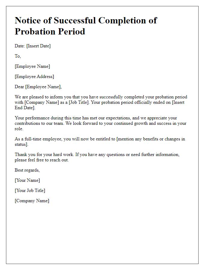 Letter template of notice for probation period achievement