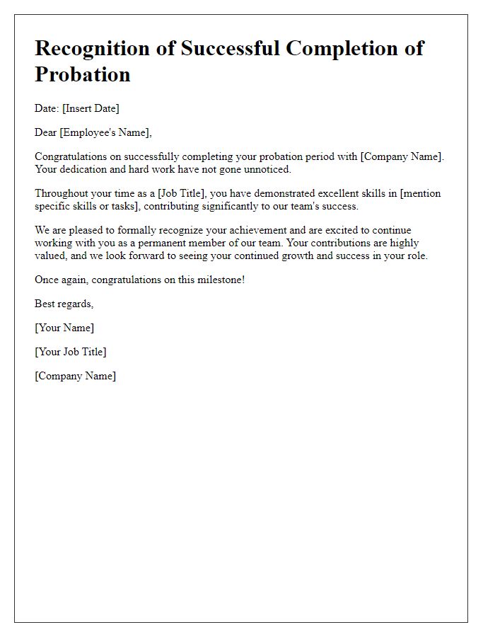 Letter template of recognition for successful completion of probation