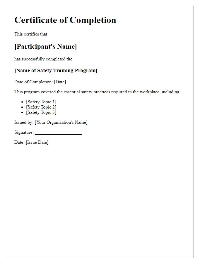 Letter template of safety training certification completion.