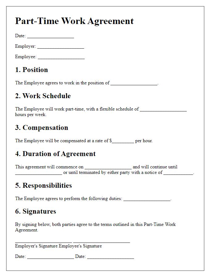 Letter template of Part-Time Work Agreement