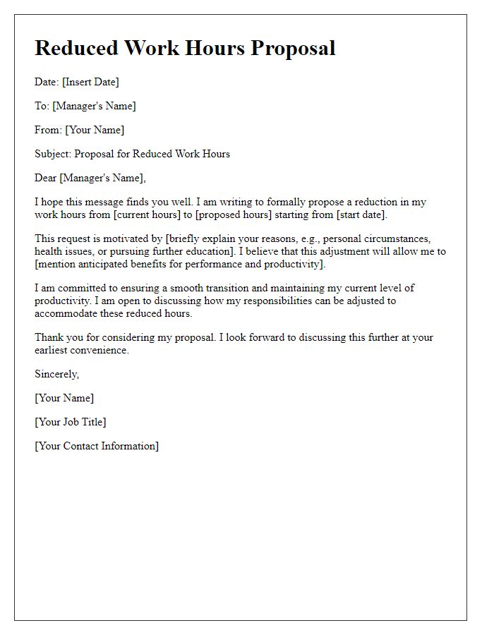 Letter template of Reduced Work Hours Proposal