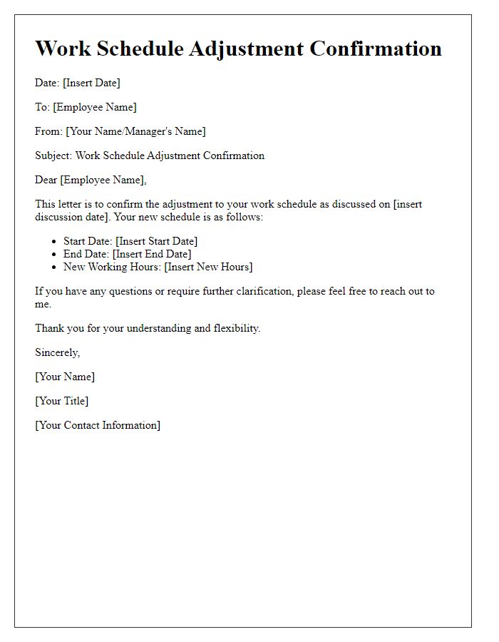 Letter template of Work Schedule Adjustment Confirmation