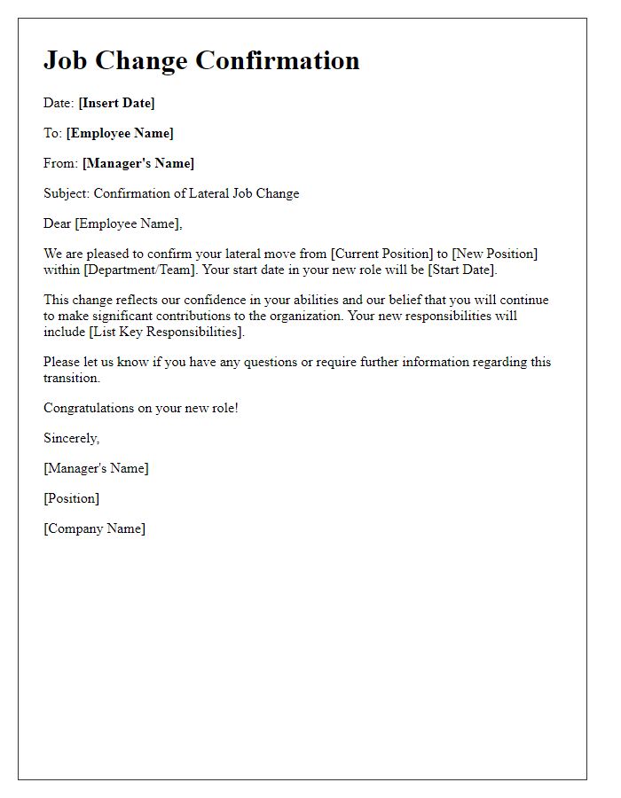 Letter template of lateral job change confirmation