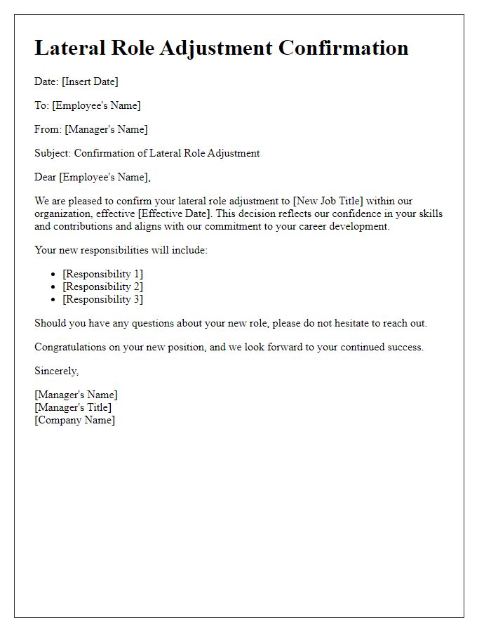 Letter template of lateral role adjustment confirmation