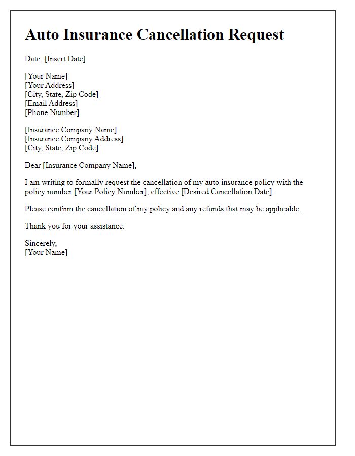 Letter template of auto insurance cancellation request