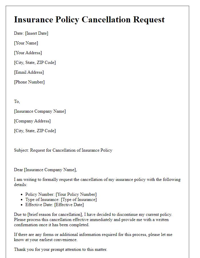 Letter template of insurance policy cancellation request