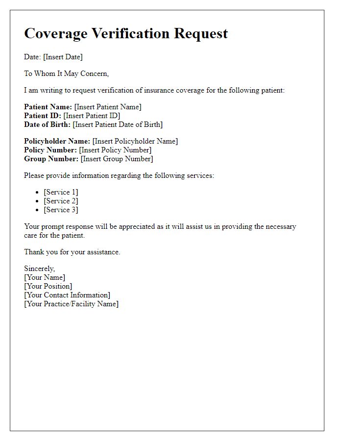 Letter template of coverage verification for health insurance inquiry