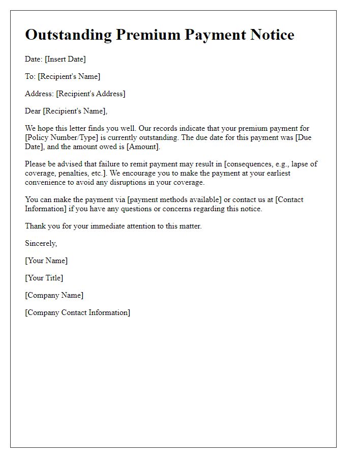 Letter template of outstanding premium payment notice