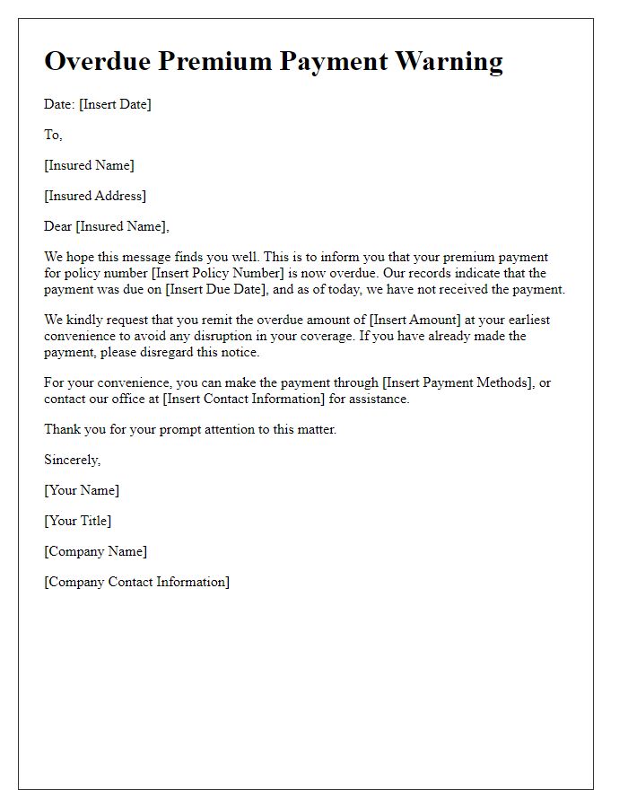 Letter template of overdue premium payment warning