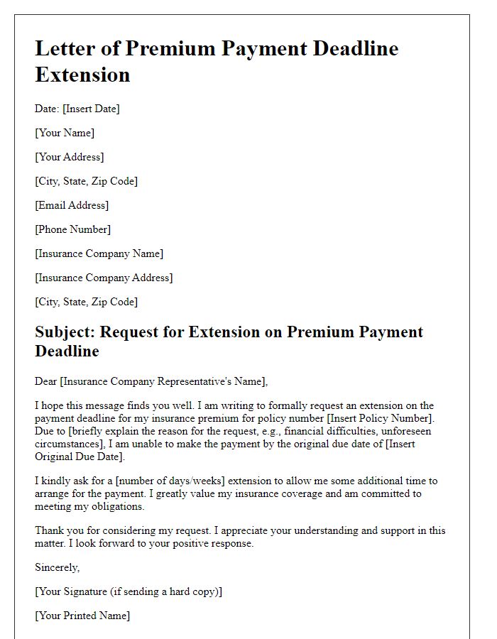 Letter template of premium payment deadline extension