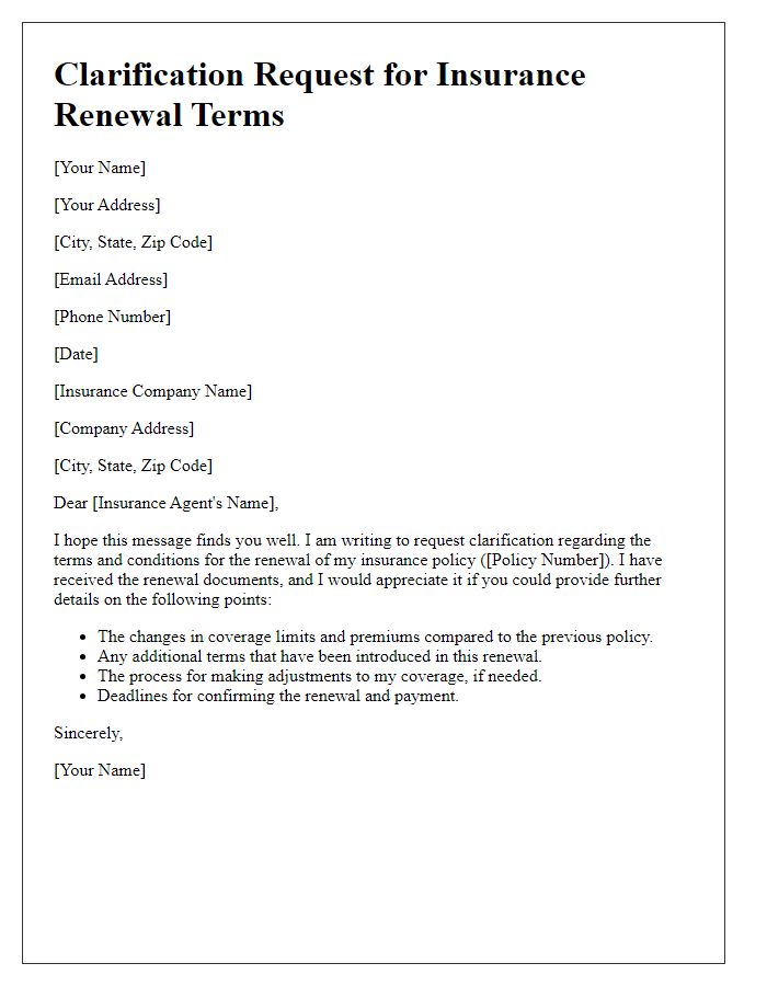 Letter template of clarification request for insurance renewal terms