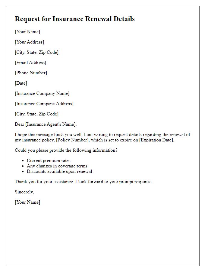 Letter template of request for insurance renewal details