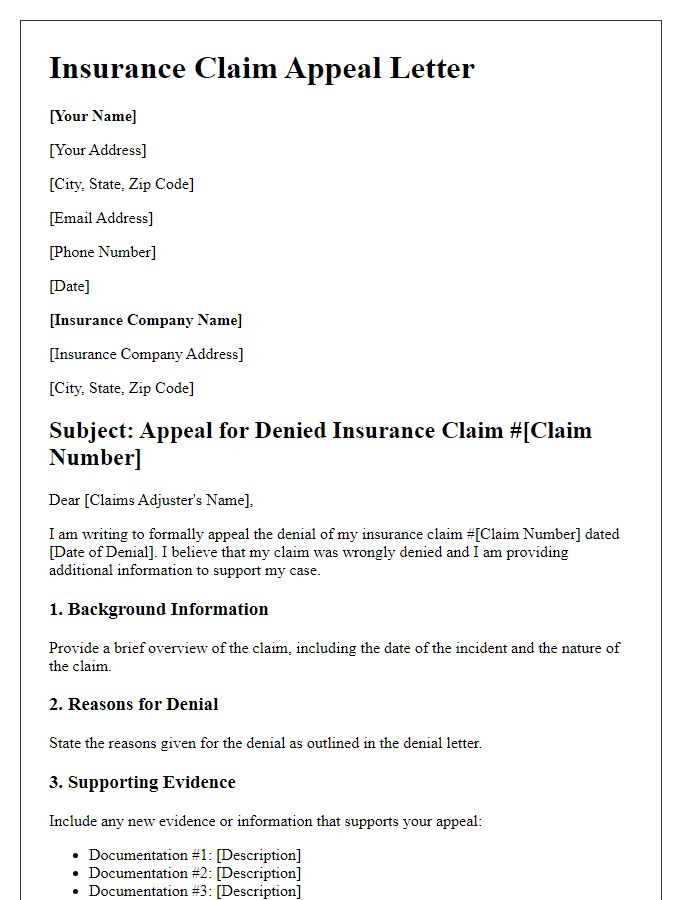 Letter template of outline for appealing an insurance claim denial