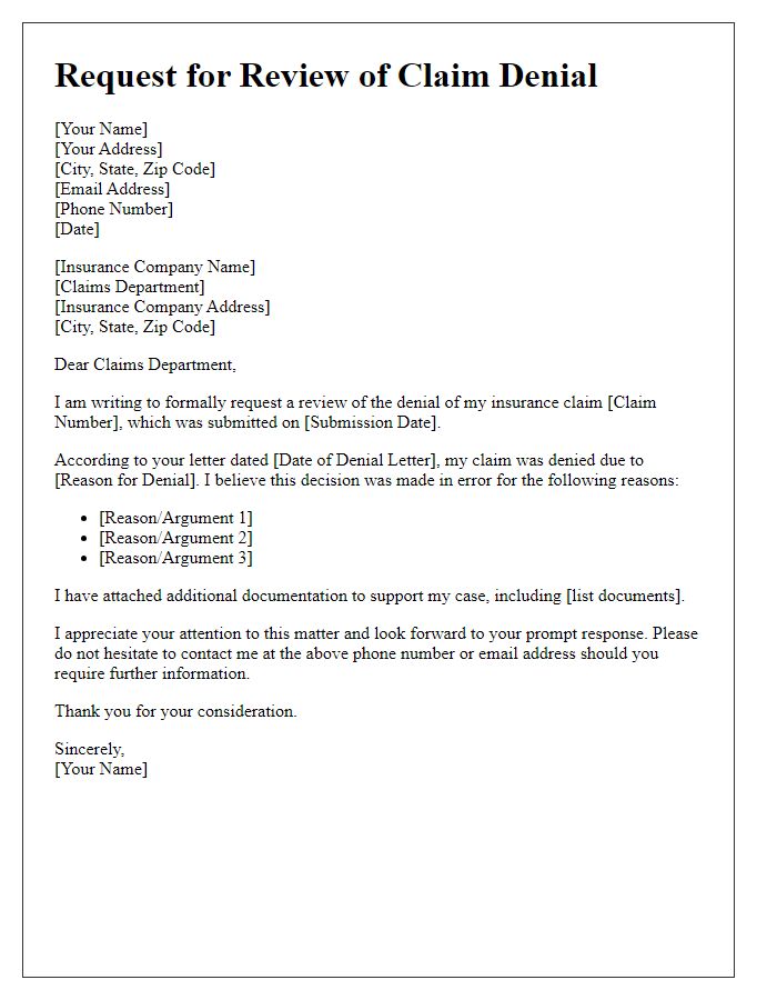 Letter template of request for review of claim denial