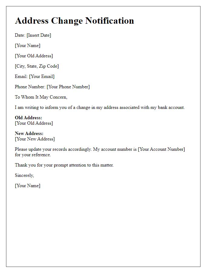 Letter template of address change notification for banks